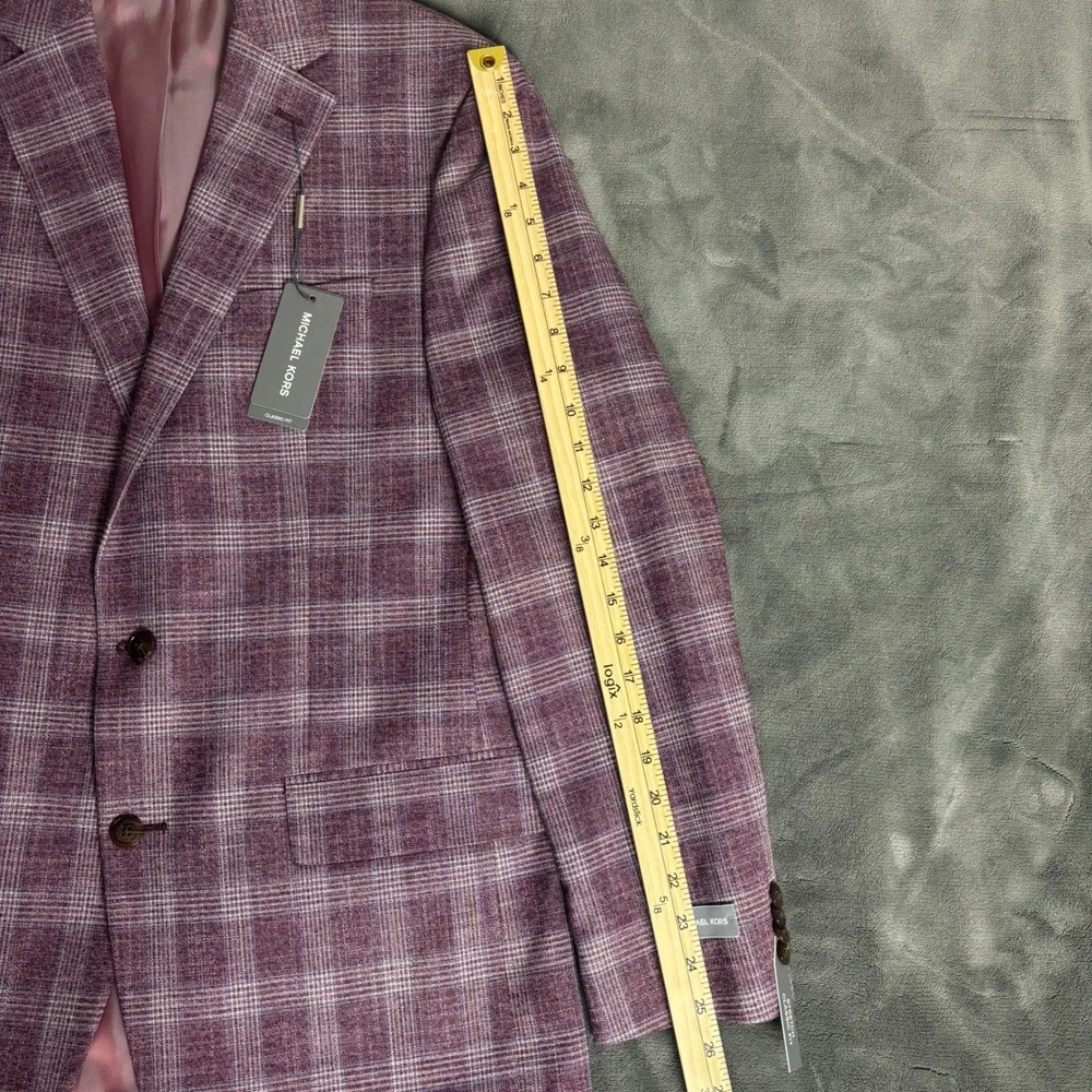 NWT Michael Kors Mens 40L Plaid Sport Coat Blazer Purple Plaid Classic Fit